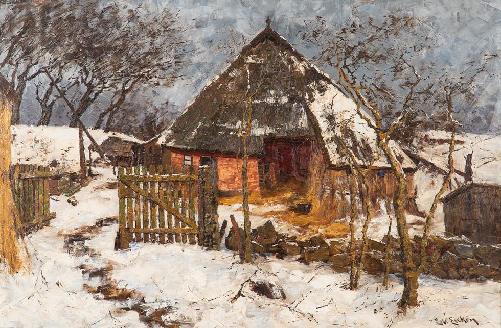 Elisabeth von Eicken, Das Dornenhaus im winterlichen Tauschnee, Öl auf Leinwand, um 1893/94, 630 x 960 mm