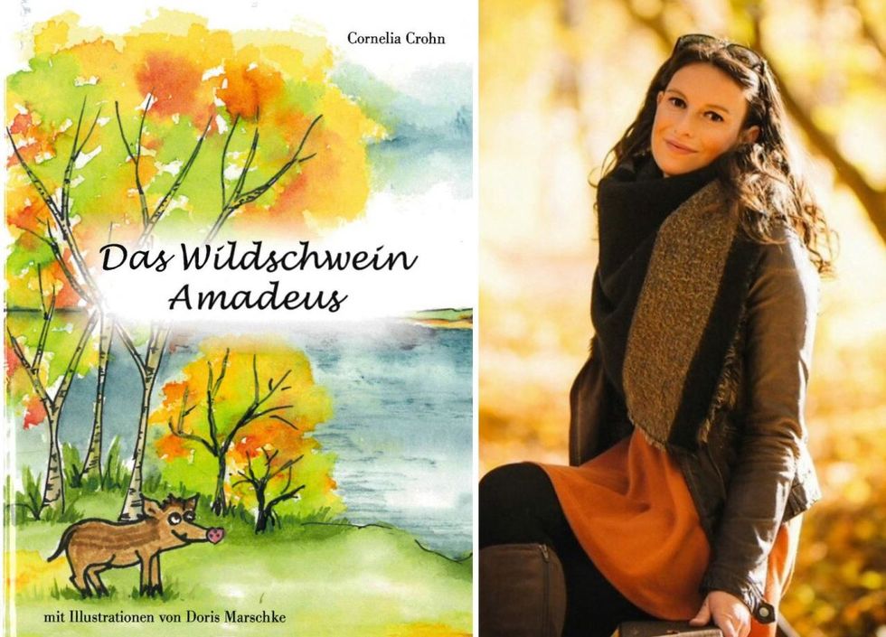links: Buchcover "Das Wildschwein Amadeus" von Cornelia Crohn; rechts: Solveig-Ulrika Crohn